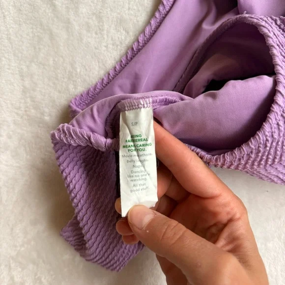 Aerie Crinkle Scoop Purple Ribbed One-Piece Swimsuit - Picture 7 of 8